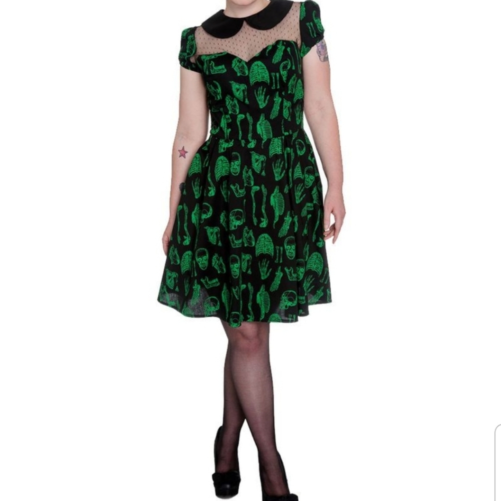 Hell Bunny Anatomy Green and Black Dress